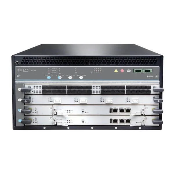 MX240 Premium Chassis Bundle with Midplane. Also includes redundant RE, redundant SCB-E, redundant Lowline AC Power